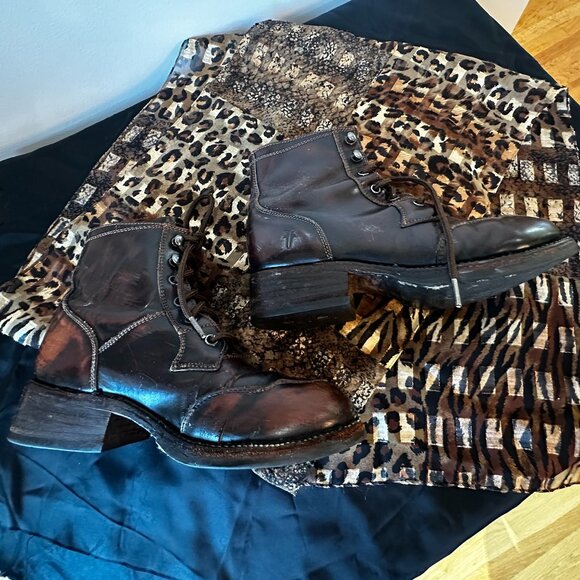 Frye Wmns 7.5 Vintage Brown Leather Lace-up Boots distressed boho cottagecore - Picture 11 of 12